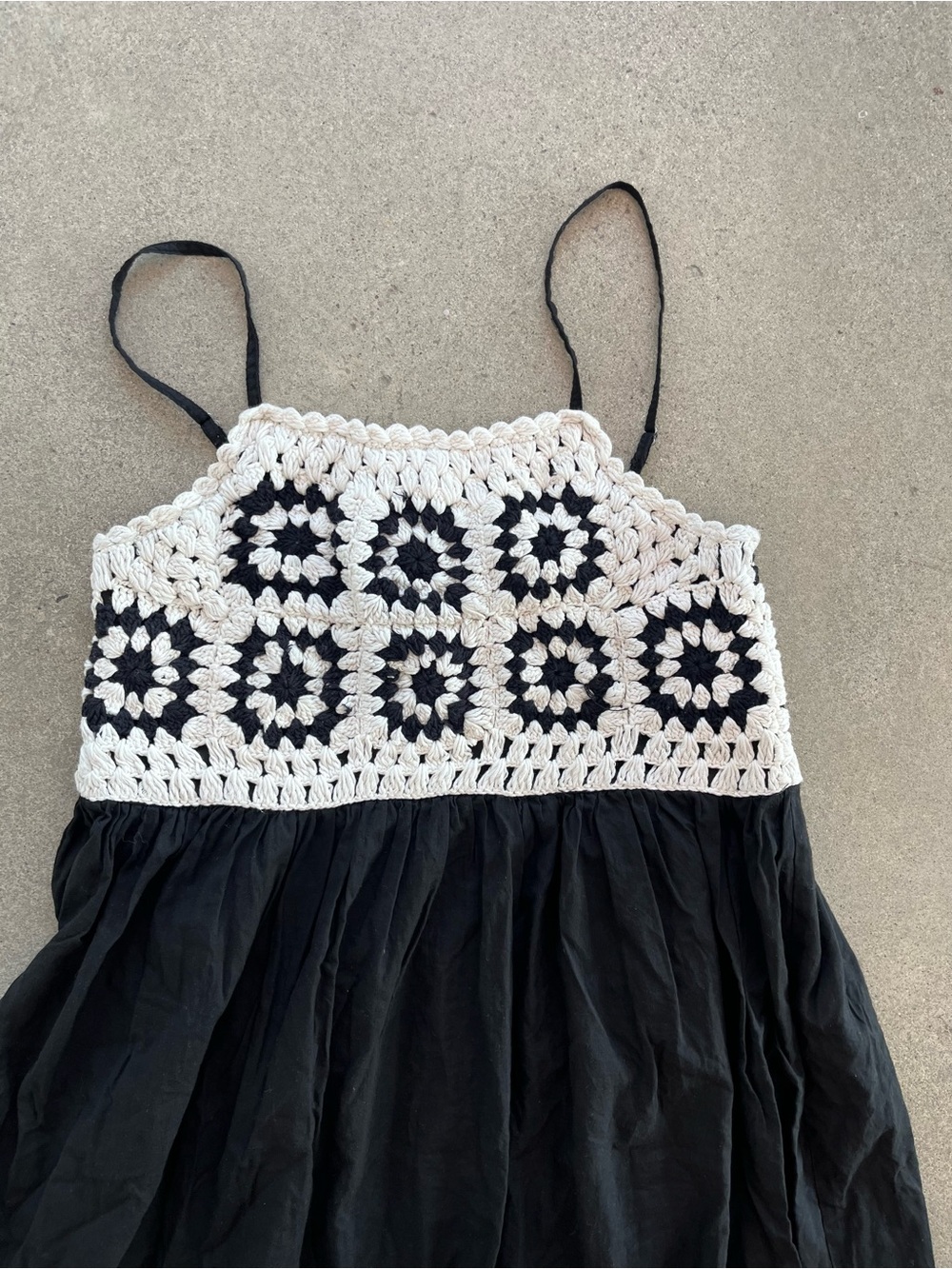 Black & Cream Granny Square Crochet Maxi Dress 100% Cotton Size M - Picture 5 of 7